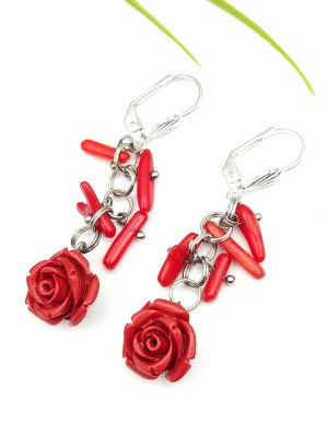 Серьги с красными кораллами Серьги с красными кораллами