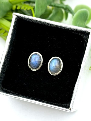 Серьги с лабрадором с синей иризацией