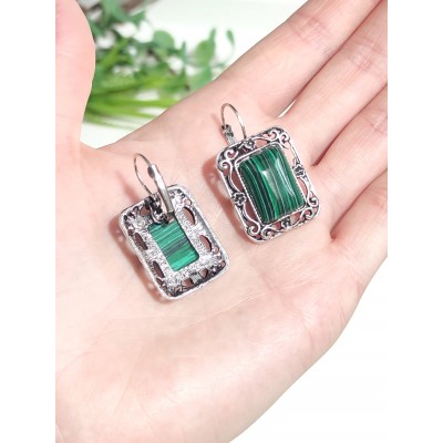 Серьги с малахитом (синтетическим)