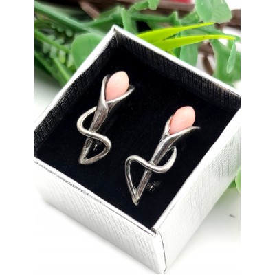 Серьги посеребренные с розовыми кораллами (Кожа ангела)