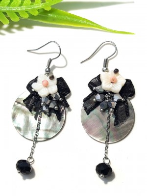 Серьги с перламутром, агатом, микроклином и чешским стеклом