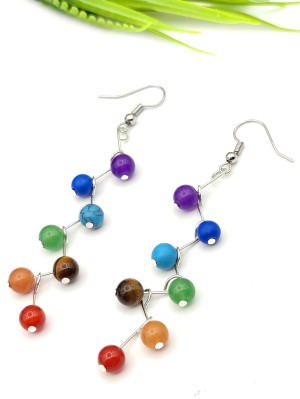 Серьги 7 чакр с агатом, тигровым глазом, авантюрином, говлитом и сердоликом