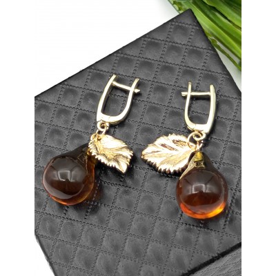 Серьги с янтарем Груша