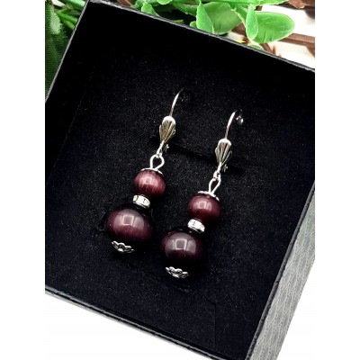 Серьги с фиолетовым кошачьим глазом и фианитами