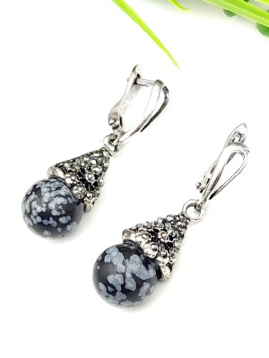 Серьги со снежным обсидианом