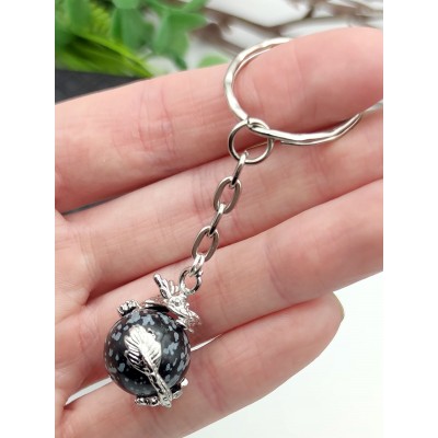 Брелок Дракон со снежным обсидианом